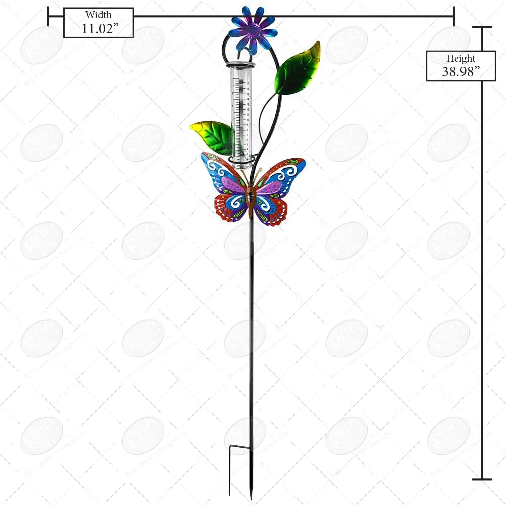 Rain Gauge Butterfly Flower Blue Pink - Image 2