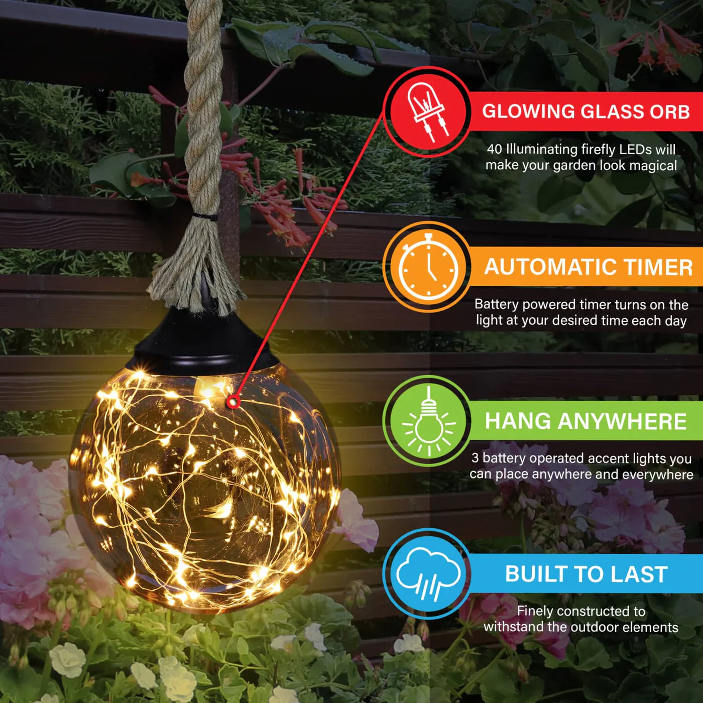 Hanging Golden Glass LED Balls with Timer - Image 3