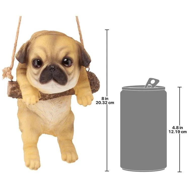 Pug Puppy on a Perch Hanging Dog Sculpture - Image 2