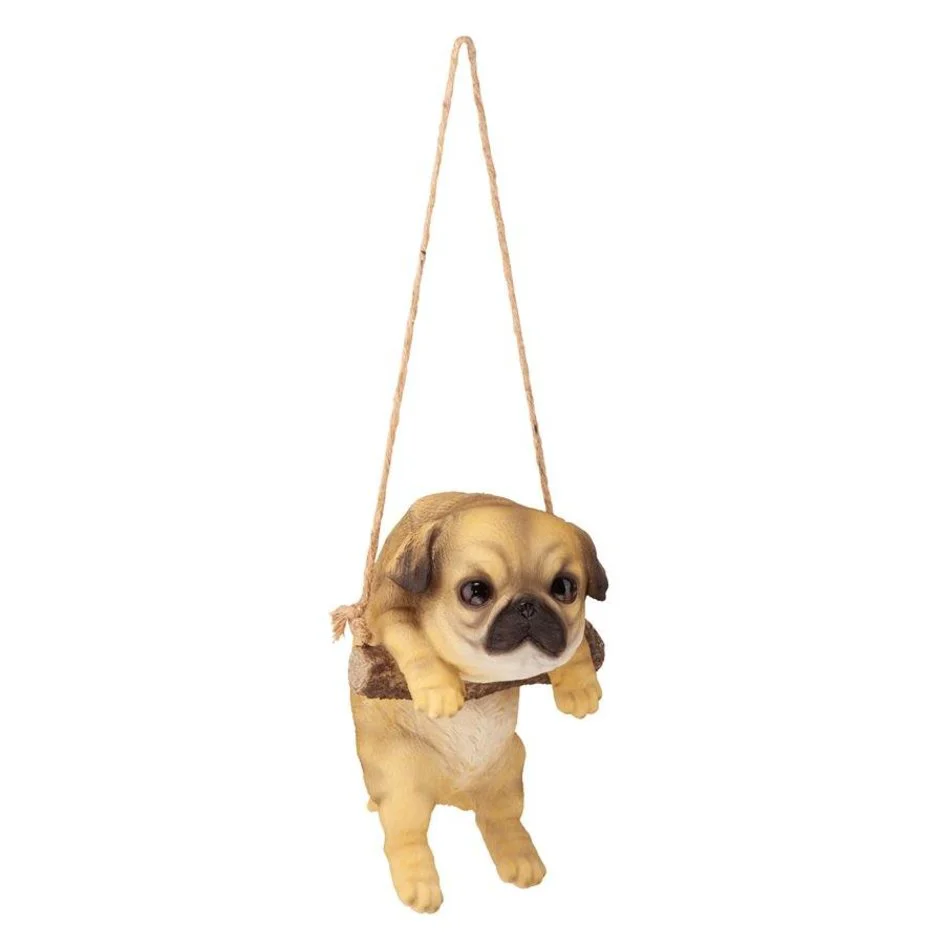 Pug Puppy on a Perch Hanging Dog Sculpture - Image 3