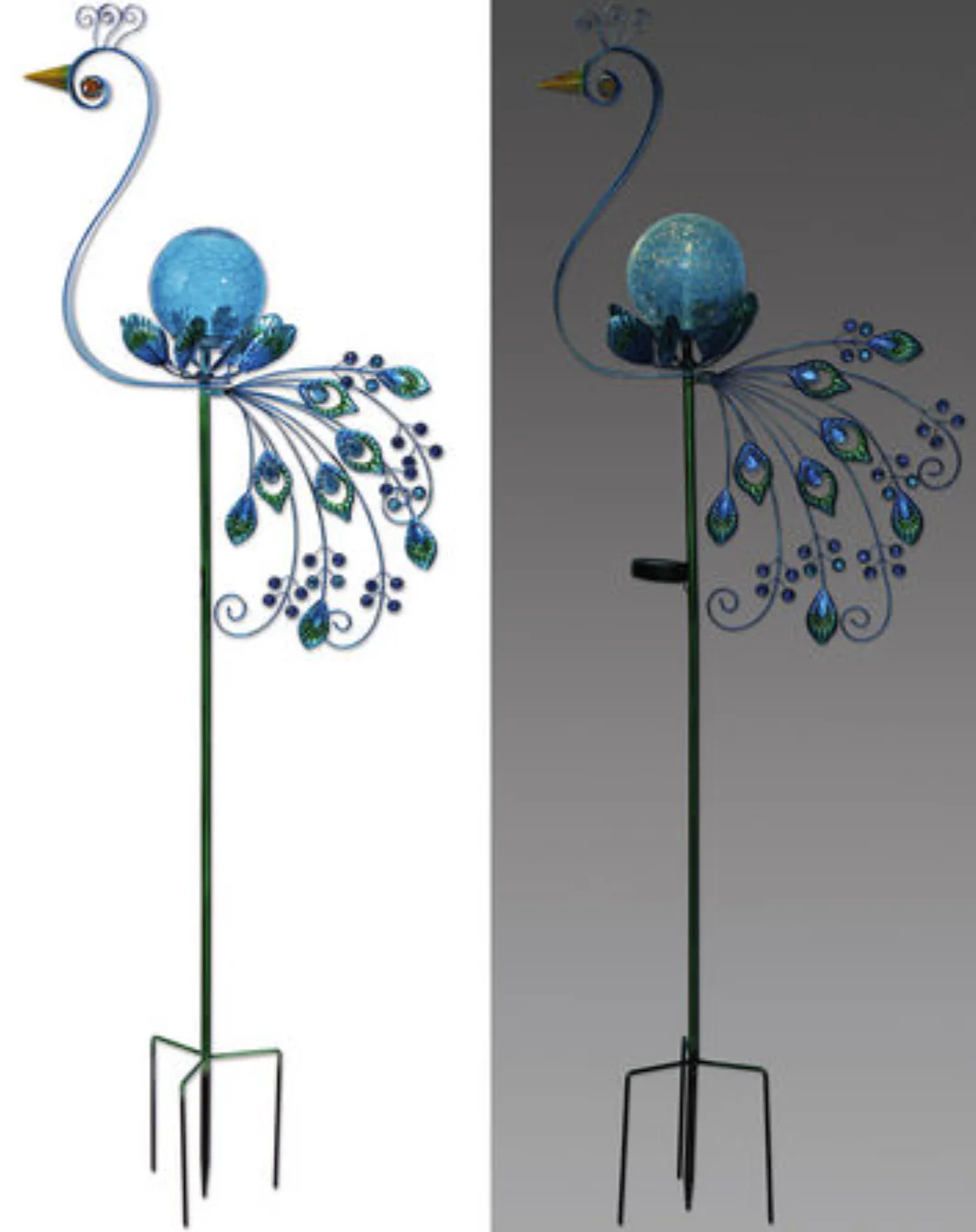 Solar Peacock Spinner Stake 60"