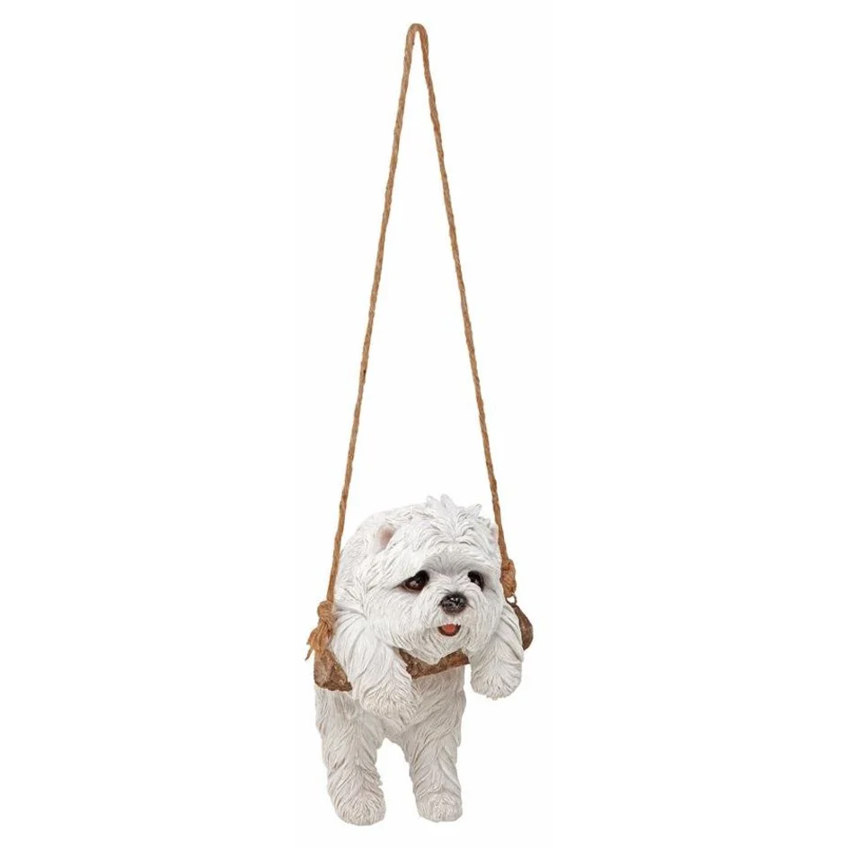 White Maltese Puppy on a Perch Hanging Dog Sculpture - Image 2
