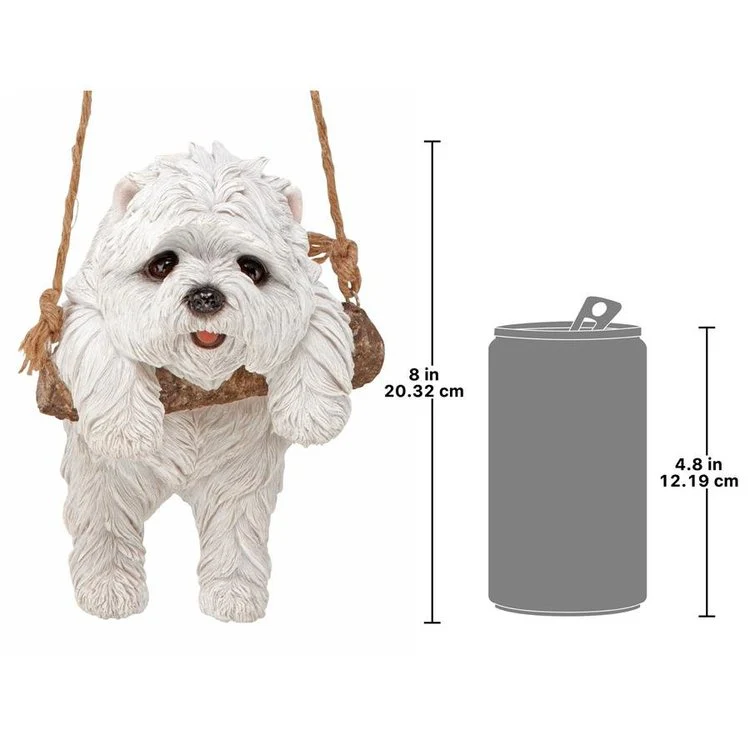 White Maltese Puppy on a Perch Hanging Dog Sculpture - Image 3